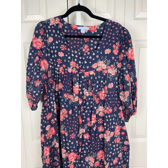 Only Necessities Womens Muumuu House Dress Medium 14/16 Blue Pink Floral Cotton - Picture 7 of 9